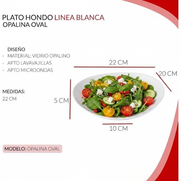 Producto - SET X 6 PLATOS HONDOS OVAL DE VIDRIO OPALINO 22CM EN CAJA - 4