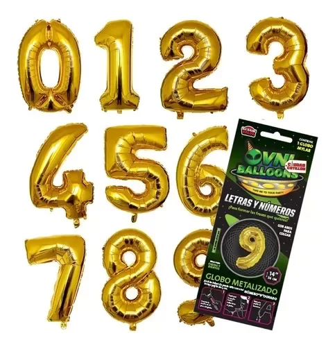 Producto - GLOBO METALIZADO 14"(36 CM) X1 NUMERO  DORADO