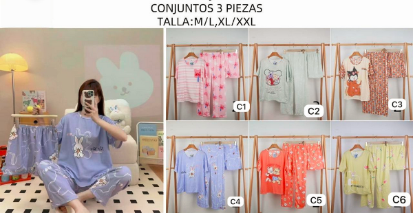Producto - Linea Montaine!! Pijama Celeste 3 piezas
