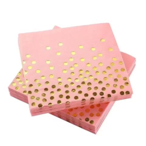 Producto - Servilletas con stamping x10un color rosa lunares dorados
