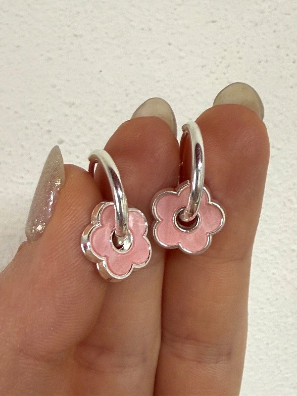 Producto - AB1660 Aros clip flor rosa acero blanco