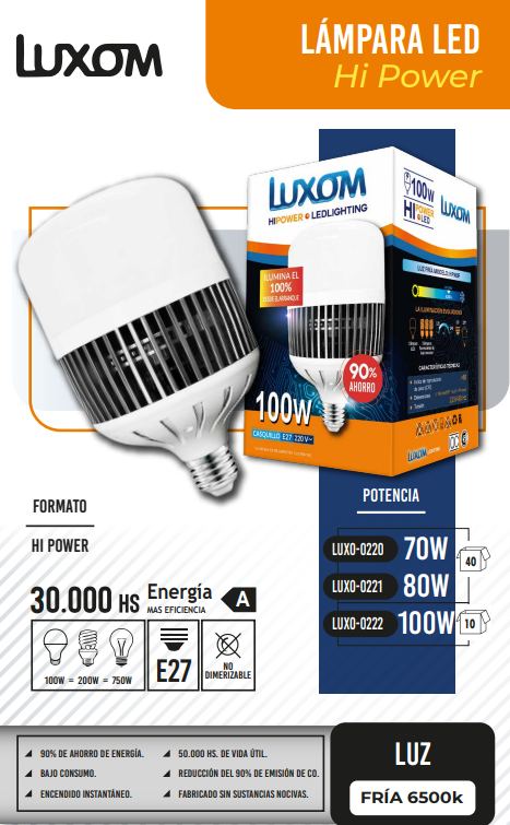 Producto - Lámpara LED HI POWER 100w 50.000hs. De Vida Útil!!