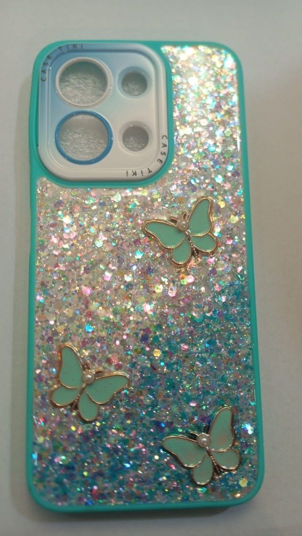 Producto - Funda con glitter y charms Celeste para Xiaomi Redmi Note 15C