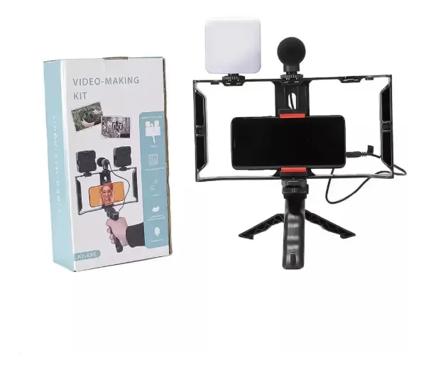 Producto - KIT TRIPODE ESTABILIZADOR LUZ LED Y MICROFONO CON CONTROL REMOTO