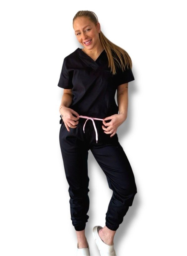 Producto - AMBO SPANDEX (COTTON SATEN) Jogger Negro C/ Rosa