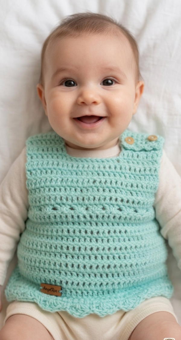 Producto - Chaleco tejido a mano color verde menta con detalle de botones 0-3 meses