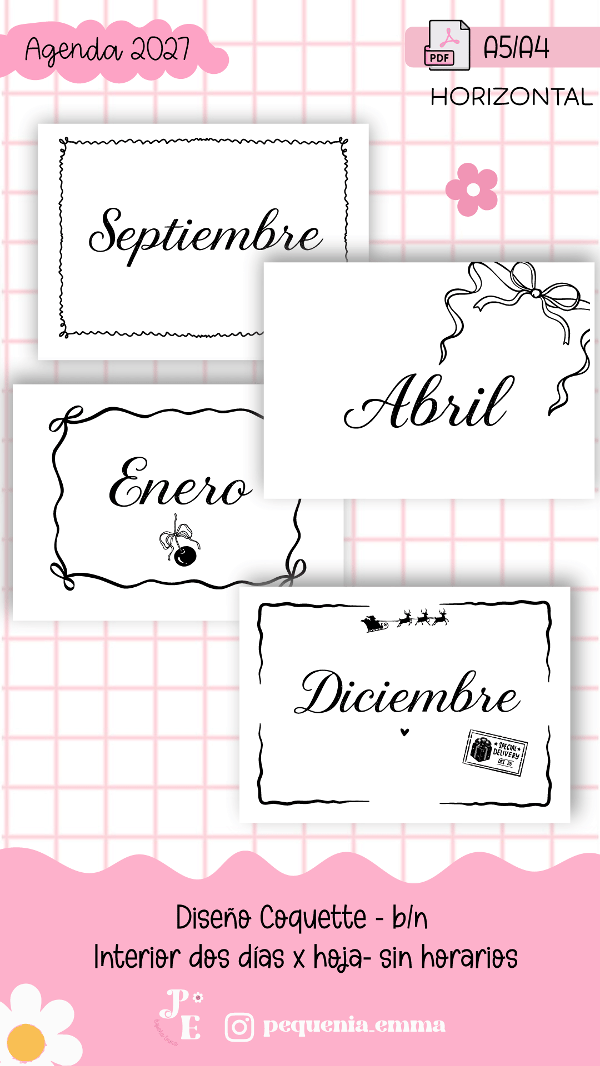 Producto - Agenda 2027 - Horizontal - estilo Coquette - Sin horarios - 2