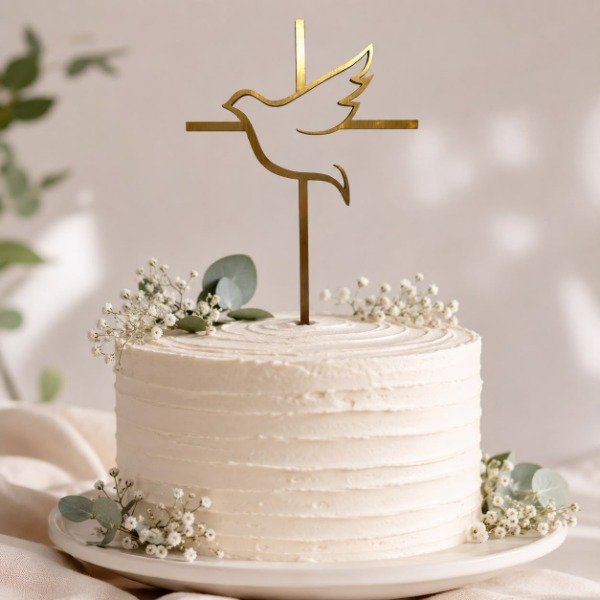 Producto - Cake topper cruz y paloma dorado