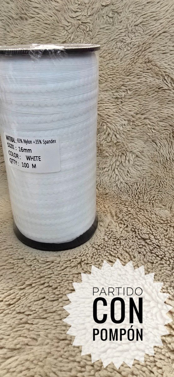 Producto - Partido con pompón BLANCO rollo 100 m