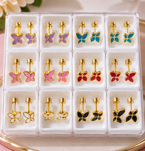 Producto - Aros acero dorado a rosca x 6 pares - 4