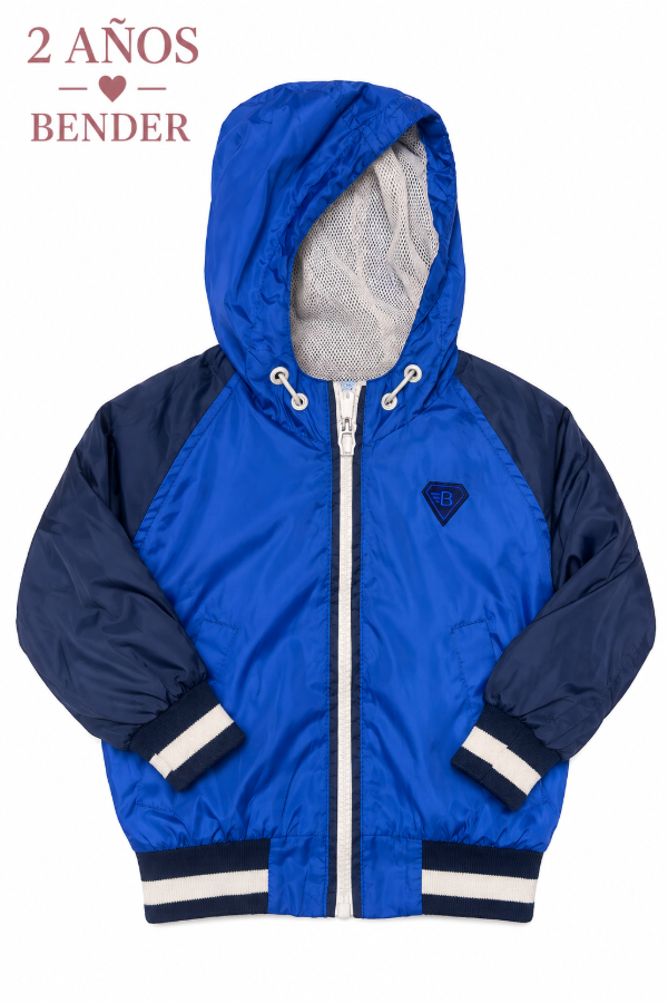 Producto - Campera rompeviento azul con capucha Bender - 0