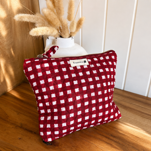 Producto - Neceser Plano Grande Cuadros Bordó