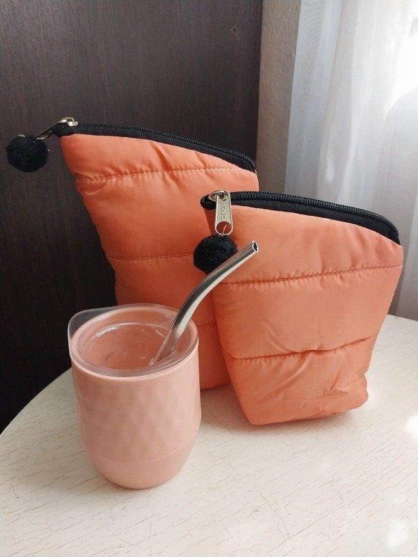 Producto - Set yerbera/azucarera puffer coral mas mate antivuelco con bombilla