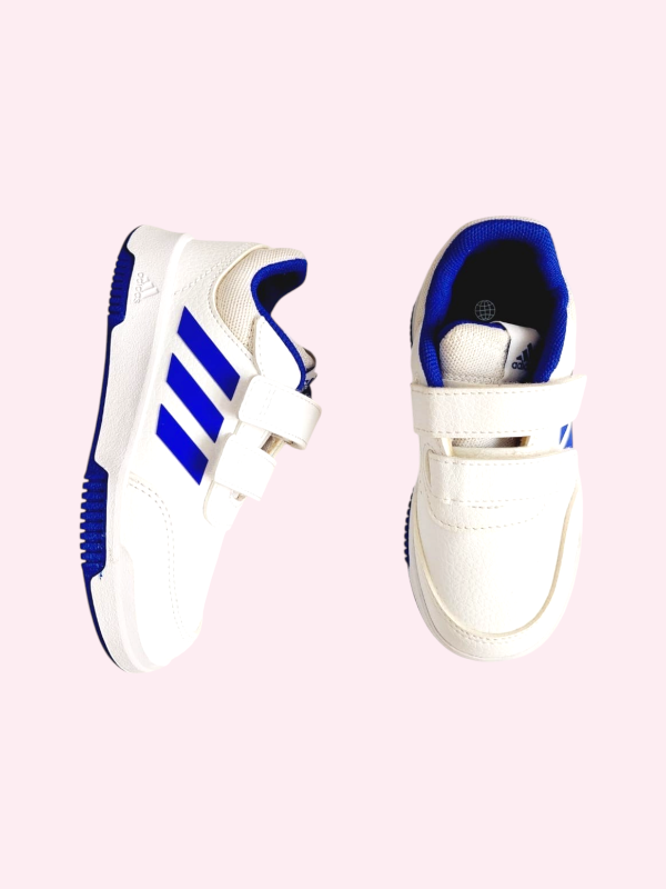 Producto - Zapatillas de cuero con velcro blancas con azul Adidas Talle 25 15cm SIN USO
