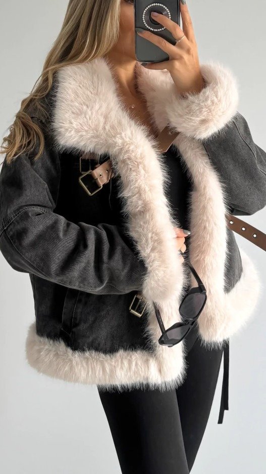 Producto - Campera Denim Premium con Interior de Piel Soft y Hebillas