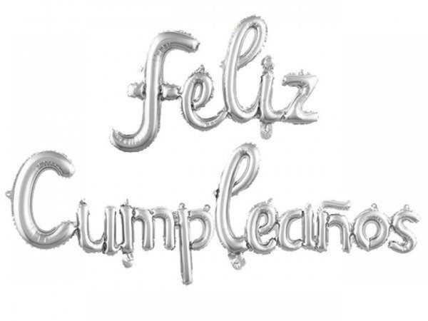 Producto - Feliz Cumpleaños Cursiva Plateado (Pack Globo)
