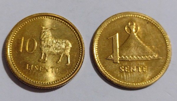 Producto - Lesotho lote de 2 monedas: 10 lisente 1998 y 1 sente 1992