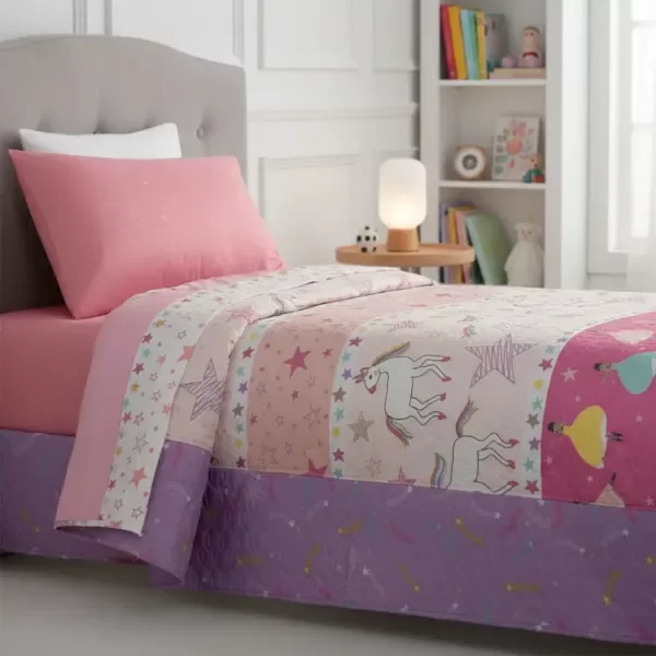 Producto - Cover Cubrecama Quilt 1 1/2 Plazas "Unicornios/Bailarinas"