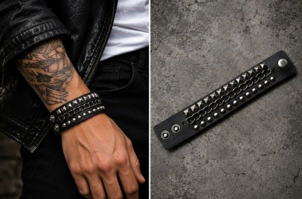 Producto - Pulsera Tachas Muñequera con Cadenas - 0