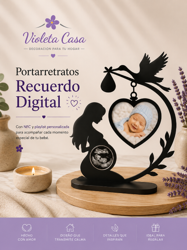 Producto - Portarretratos Embarazo y Nacimiento con Playlist NFC Personalizable