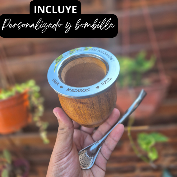 Producto - Mate de algarrobo + grabado laser + bombilla pico loro