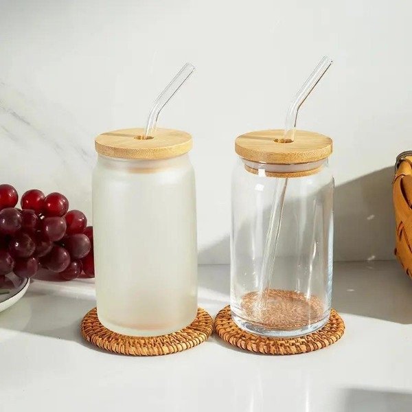 Producto - Vaso de vidrio con tapa y sorbete