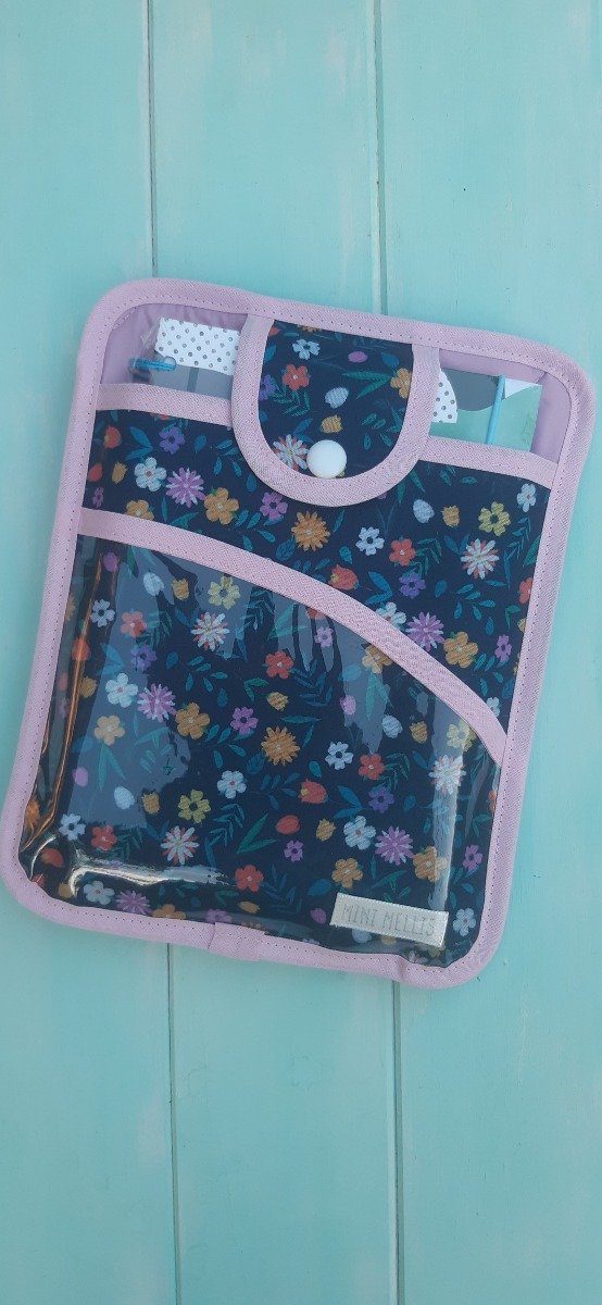 Producto - Agenda cordura azul con flores chiquitas y lila