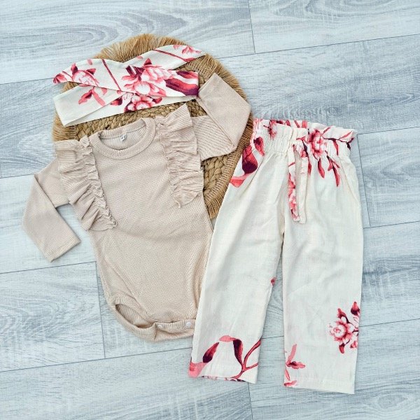 Producto - CONJUNTO ISABELLA BEIGE (VINCHA + BODY + PALAZO)