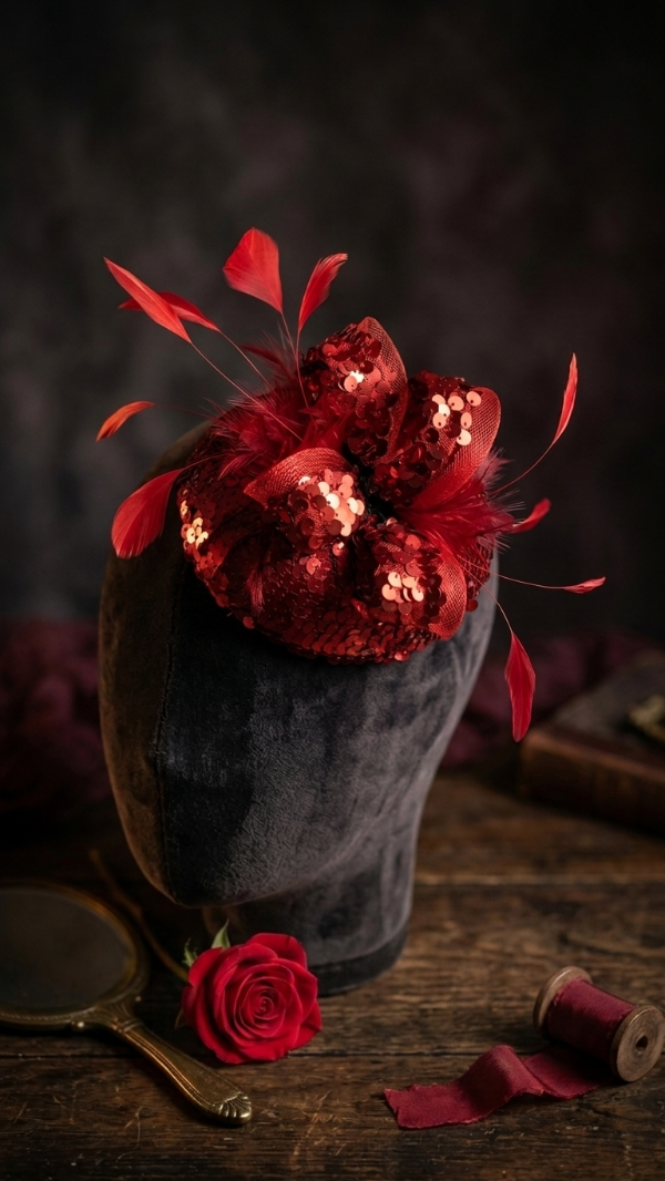 Producto - fascinator paillete Bordado en Rojo - 3