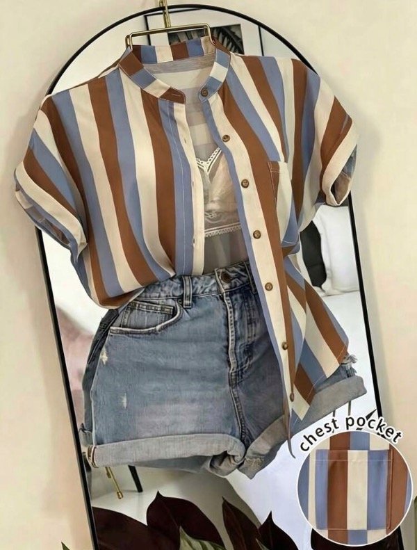 Producto - Camisa SHEIN rayada combinada - 0