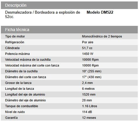 Producto - Desmalezadora explosión 52cc monocilíndrico 2T 1450w 10000rpm Daihatsu DM522 - 4