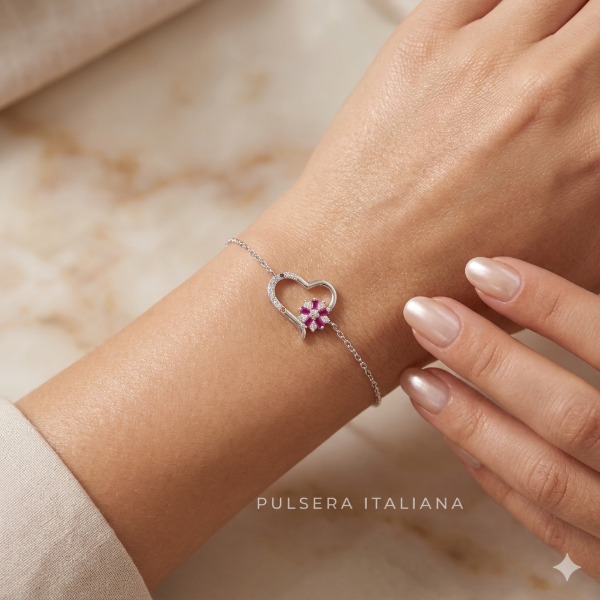Producto - Pulsera italiana con corazón fucsia