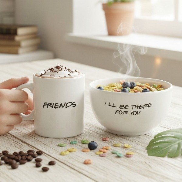 Producto - SET DE TAZA Y CUENCO FRIENDS DIA DEL AMIGO CERAMICA EN CAJA