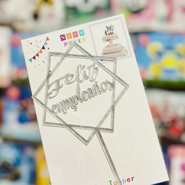 Producto - Topper para torta Feliz Cumpleaños Hexagonal p
