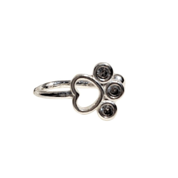 Producto - Aro solitario Huellita con cubics Ajustable- Plata 925