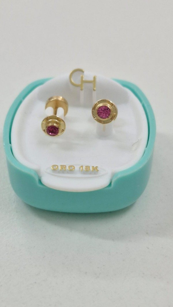 Producto - ARO ABRIDOR FLOR PIEDRA ROSA . Oro 18k completo