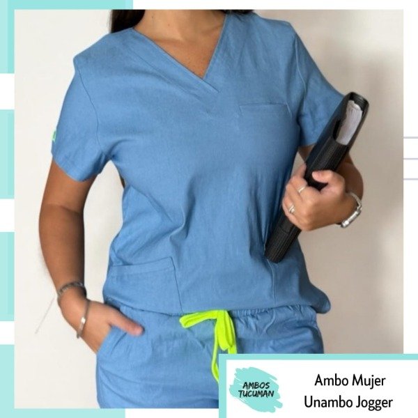 Producto - Ambo Celeste Cordón Amarillo Jogger