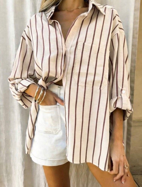 Producto - Camisa SHEIN manteca rayada - 0