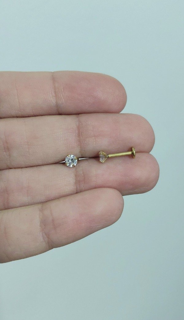 Producto - Piercing de Acero Dorado Labret 10mm con Strass 4mm (unidad)