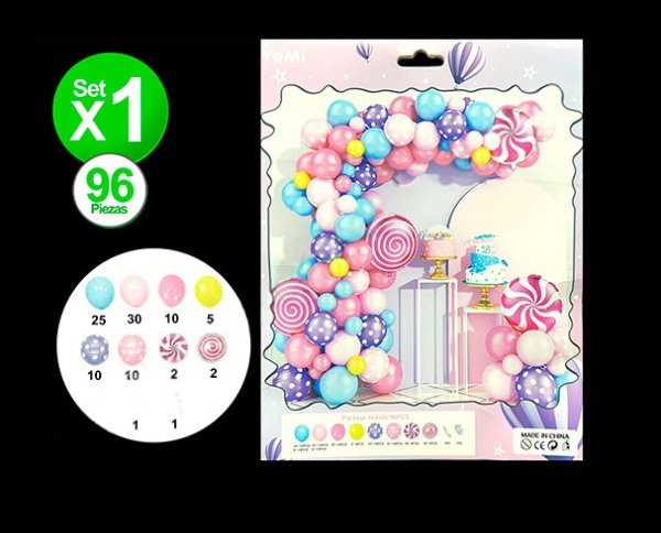 Producto - KIT GLOBOS PREMIUM CARAMELOS Y LUNARES 80 PIEZAS X1