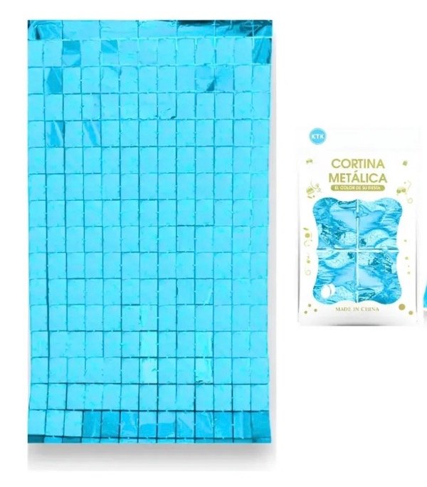 Producto - CORTINA METALIZADA ESPEJO 1x2m CELESTE