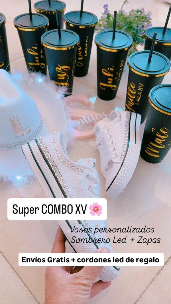 Producto - COMBO XV ZAPA + 10 VASOS + SOMBRERO LED