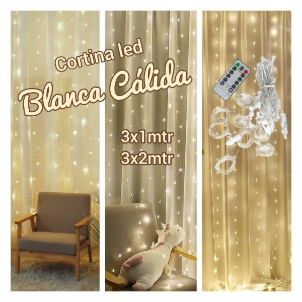Producto - Cortina led alambre color Blanca Cálida con usb y control remoto