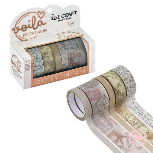 Producto - Cinta Adhesiva Decorativa Washi Tape Set 5 Rollos STAMP EDITION 4 Metros