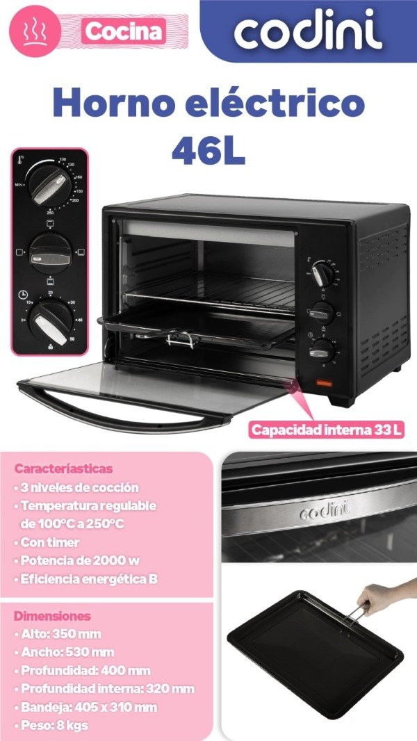 Producto - HORNO ELÉCTRICO CODINI 46CL 33LTS 2000W CON GRILL