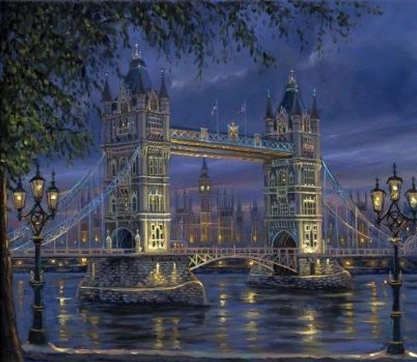 Producto - Kit De Pintura Con Diamantes Diamond Painting 40x50cm - Londres Noche Puente