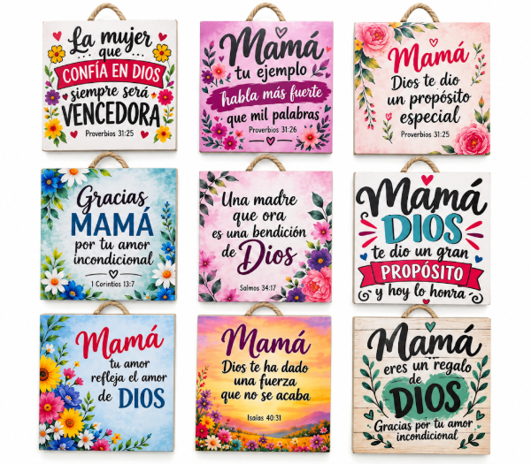Producto - PROMOCION x 2 unidades CUADRO DE MADERA CUBITO CON TEXTO MAMÁ (13x13)
