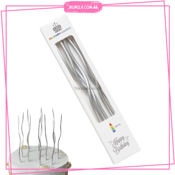 Producto - Velas curvas plateada x6