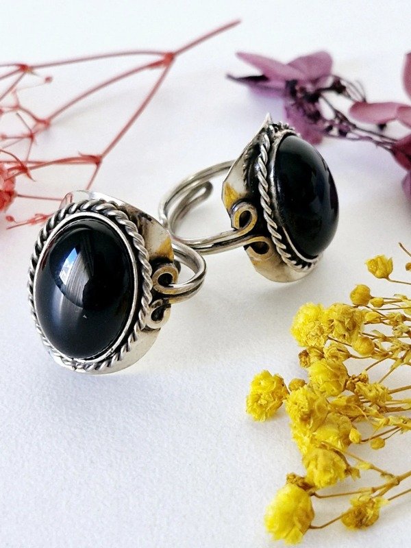 Producto - Anillo Ajustable de Obsidiana Negra - 3