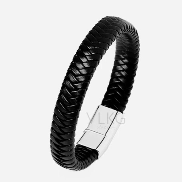 Producto - Pulsera Cuero Trenzada Doble cierre Silver